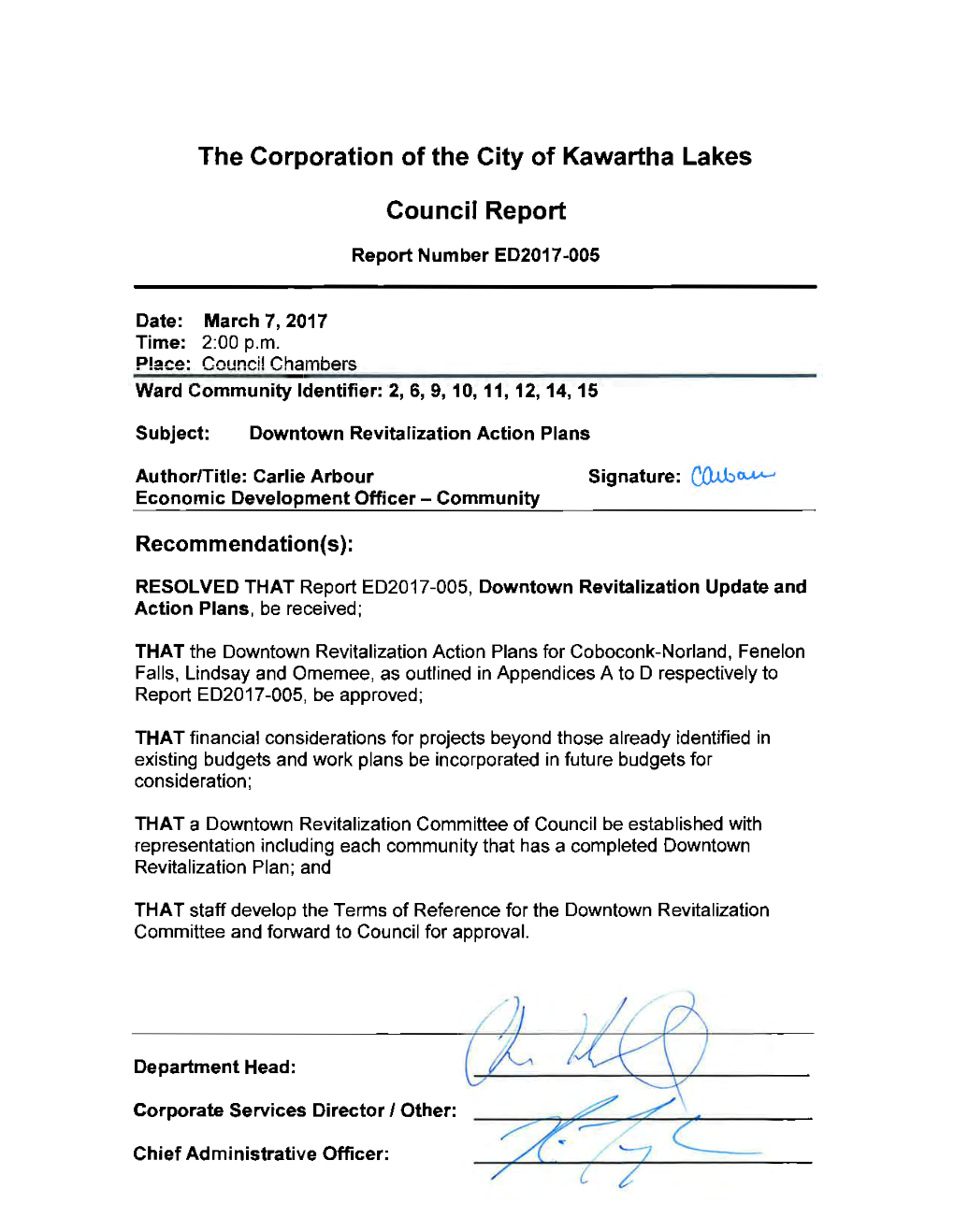 The Corporation of the City of Kawartha Lakes Council Report