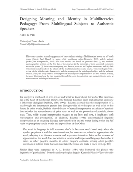 Designing Meaning and Identity in Multiliteracies Pedagogy: from Multilingual Subjects to Authentic Speakers