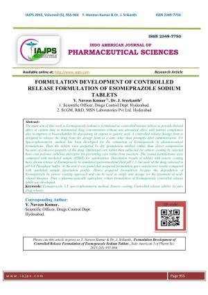 Formulation Development of Controlled Release Formulation of Esomeprazole Sodium Tablets Y