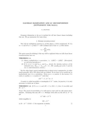 Gaussian Elimination and Lu Decomposition (Supplement for Ma511)