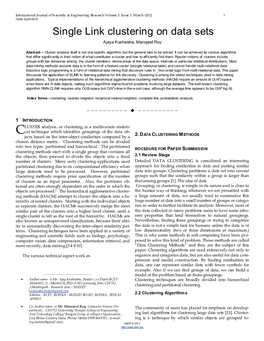 Single Link Clustering on Data Sets Ajaya Kushwaha, Manojeet Roy