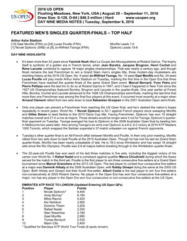 Featured Men's Singles Quarter-Finals