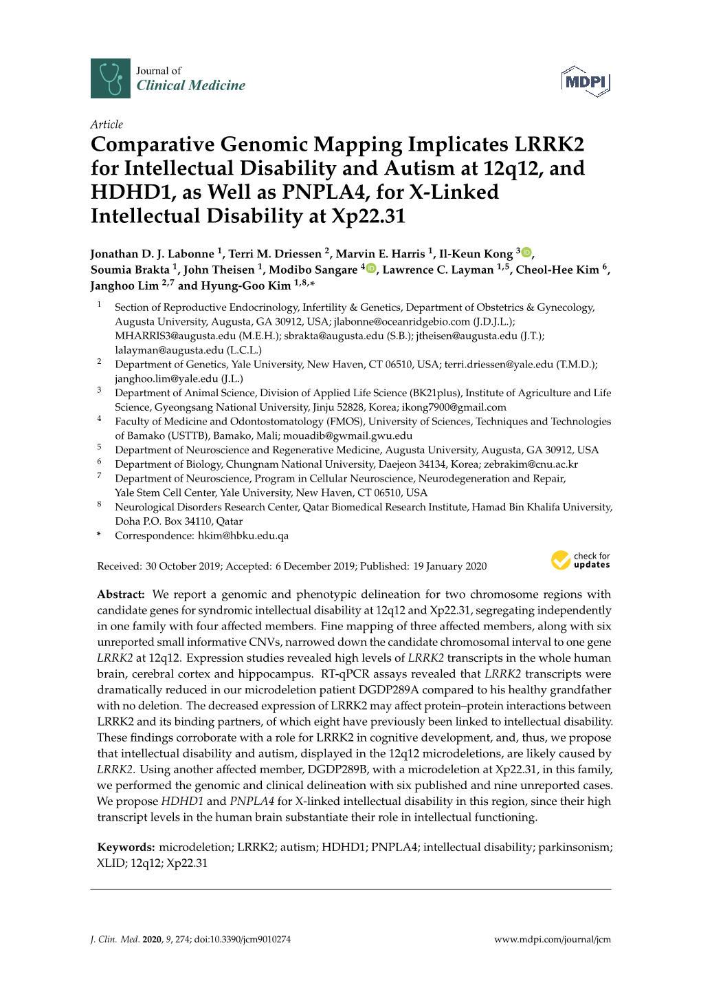 Comparative Genomic Mapping Implicates LRRK2 for Intellectual