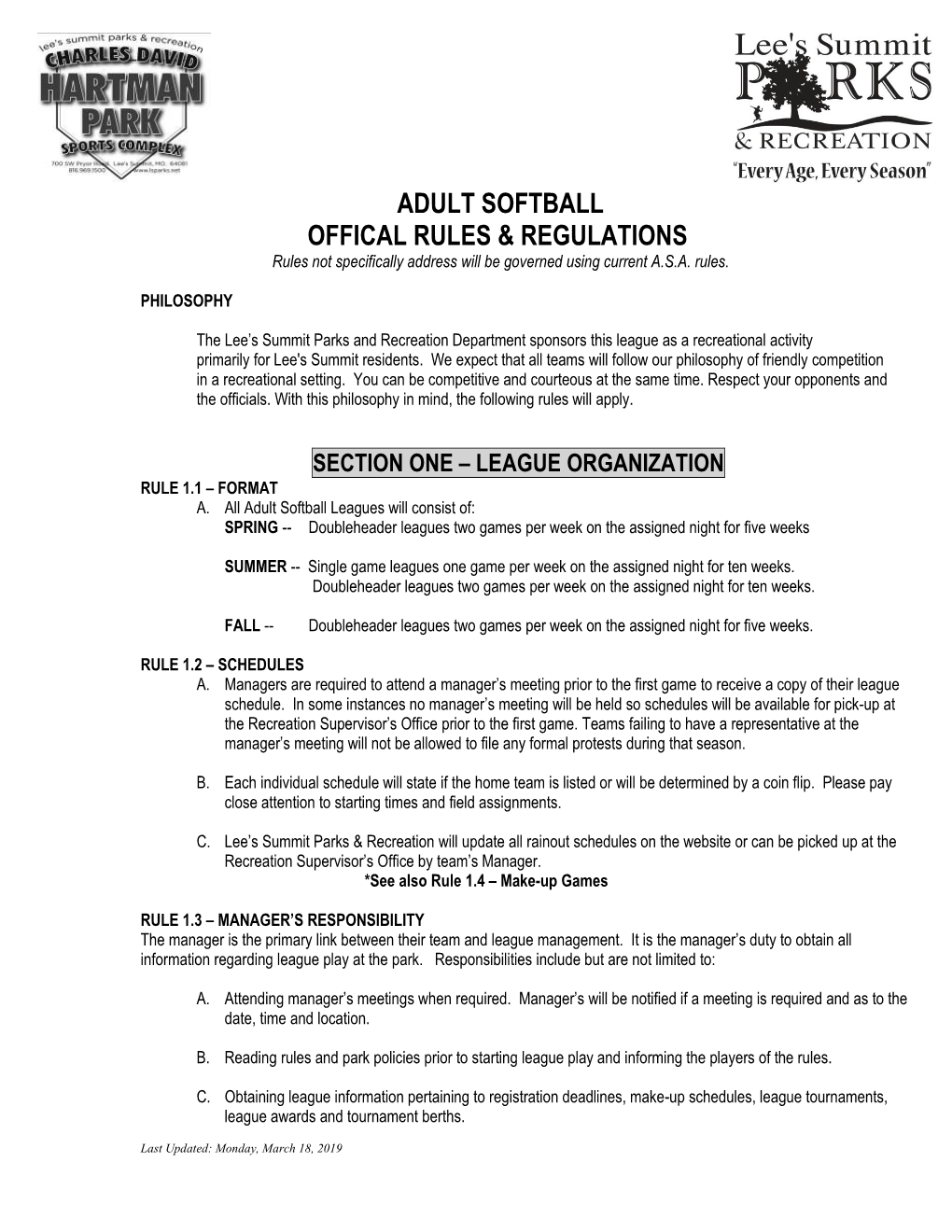 League Organization Rule 1.1 – Format A
