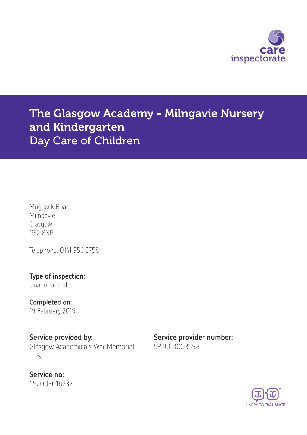 The Glasgow Academy - Milngavie Nursery and Kindergarten Day Care of Children