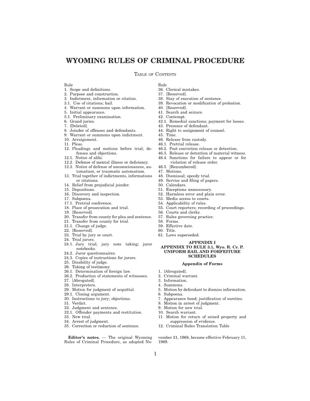 Wyoming Rules of Criminal Procedure