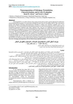 Nanosuspensions of Selexipag: Formulation, Characterization, and in Vitro Evaluation Rusul M
