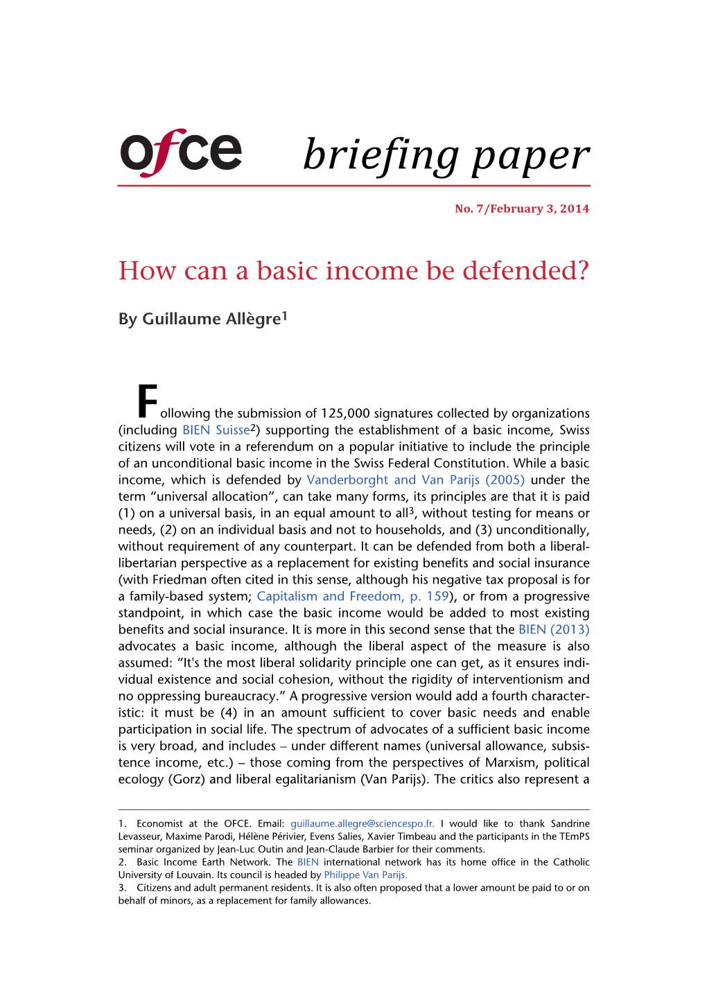 How Can a Basic Income Be Defended?