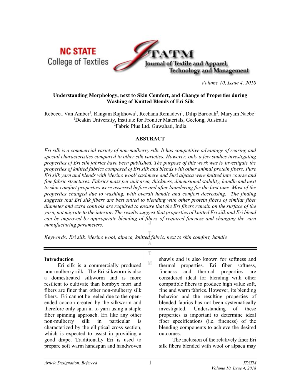 Understanding Morphology, Next to Skin Comfort, and Change of Properties During Washing of Knitted Blends of Eri Silk