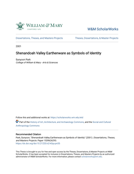 Shenandoah Valley Earthenware As Symbols of Identity