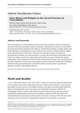 State Ritual and Religion in the Sacred Precinct of Tenochtitlan