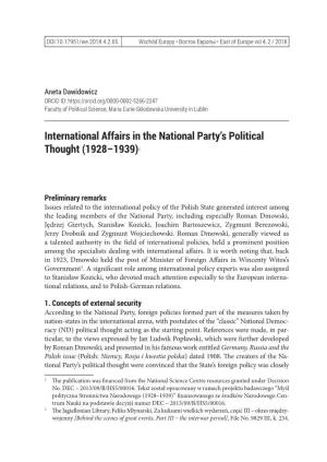 International Affairs in the National Party's Political Thought