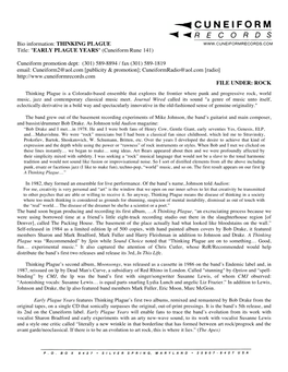 Early Plague Years Press Release