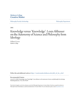Louis Althusser on the Autonomy of Science and Philosophy from Ideology William S