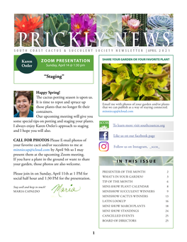 Prickly News South Coast Cactus & Succulent Society Newsletter | April 2021