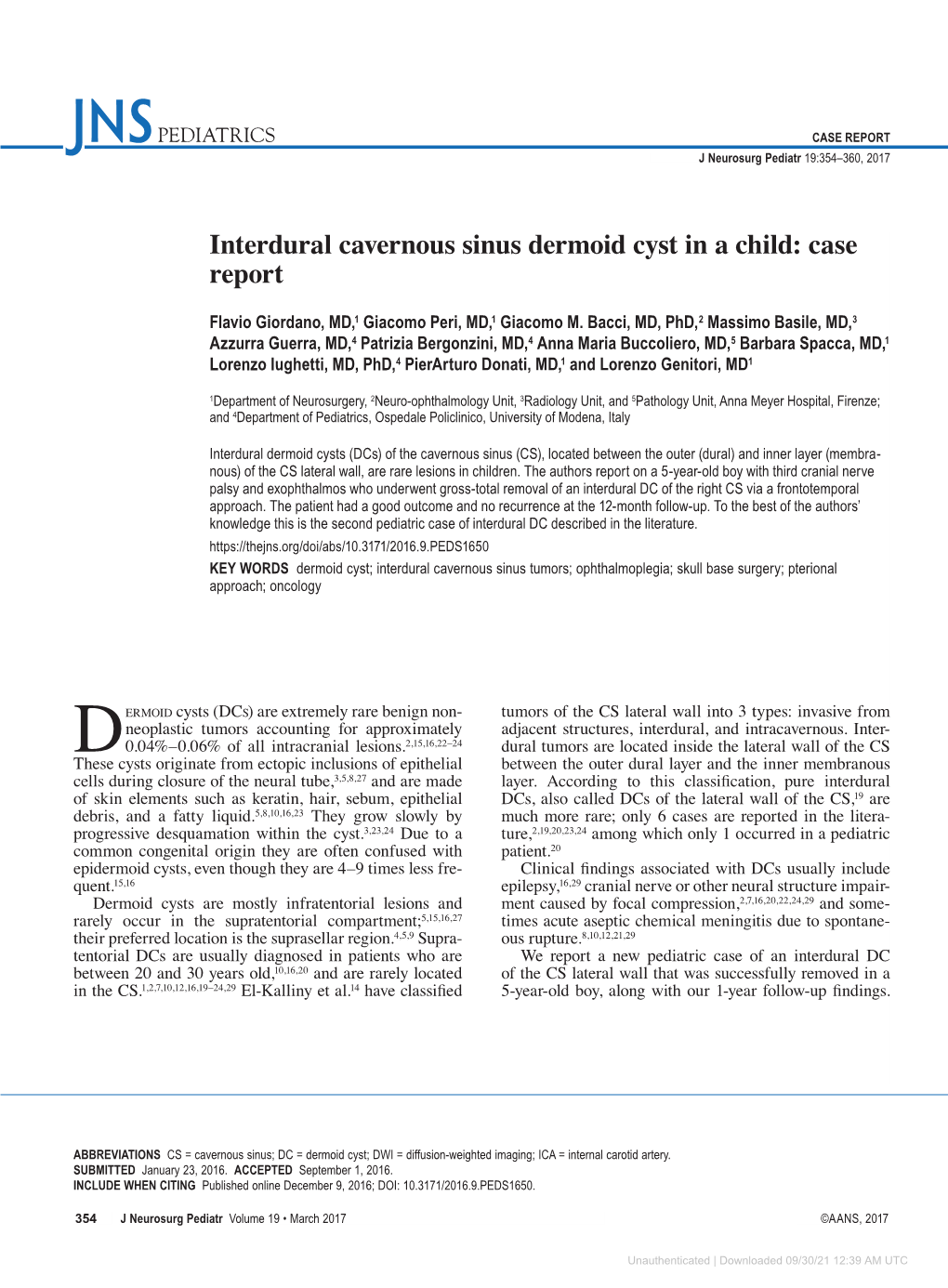 Interdural Cavernous Sinus Dermoid Cyst in a Child: Case Report