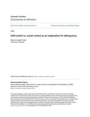 Self-Control Vs. Social Control As an Explanation for Delinquency