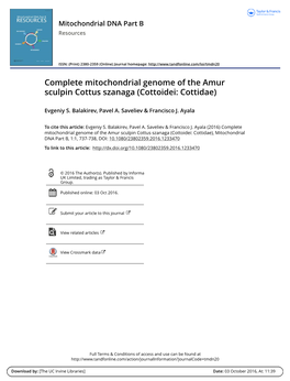 Complete Mitochondrial Genome of the Amur Sculpin Cottus Szanaga (Cottoidei: Cottidae)