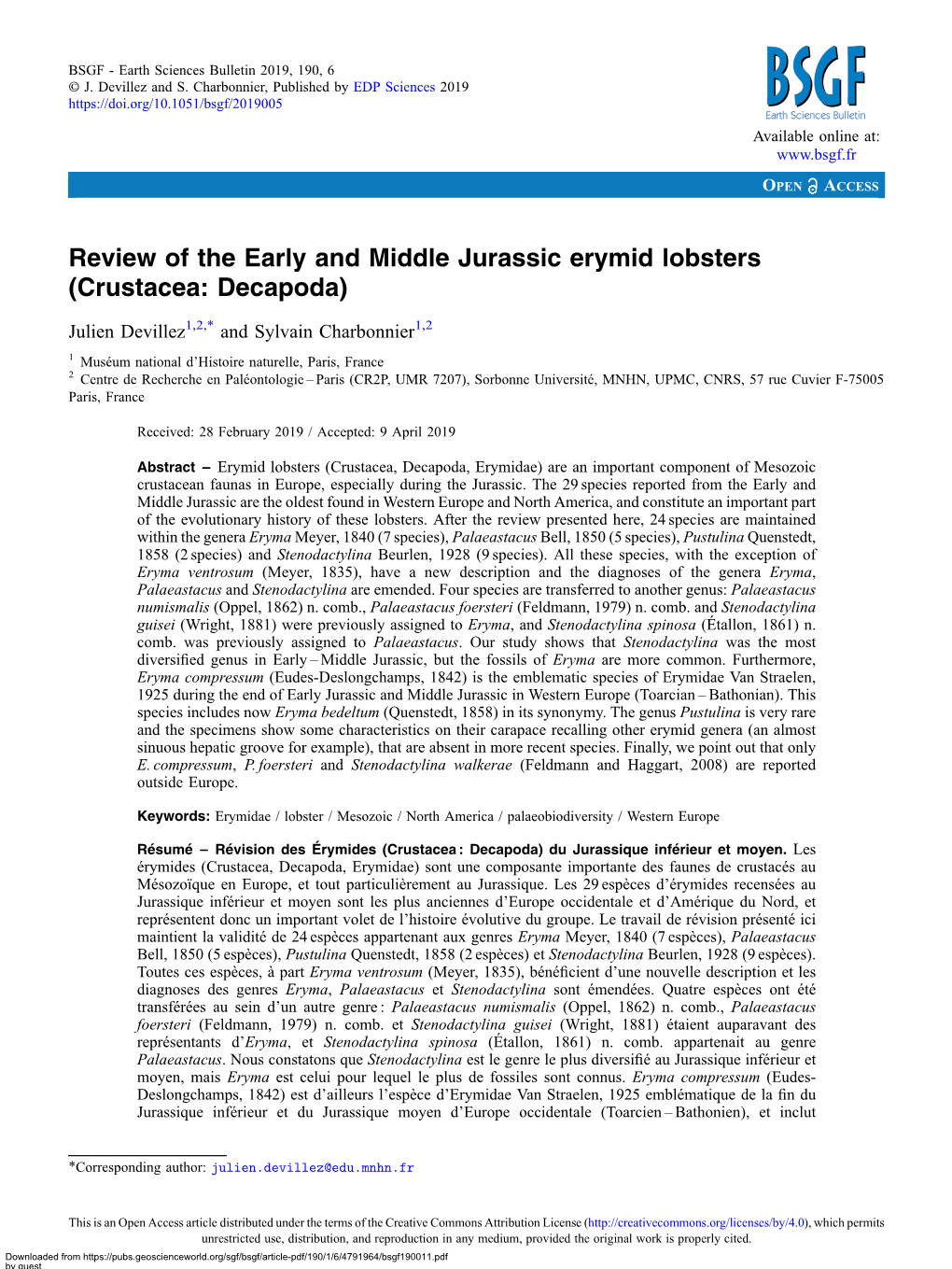 Review of the Early and Middle Jurassic Erymid Lobsters (Crustacea: Decapoda)