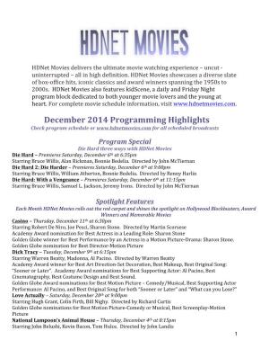 Hdnet Movies December 2014 Program Highlights