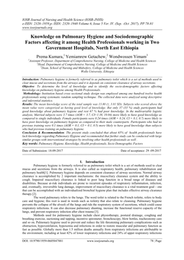 Knowledge on Pulmonary Hygiene and Sociodemographic Factors Affecting It Among Health Professionals Working in Two Government Hospitals, North East Ethiopia
