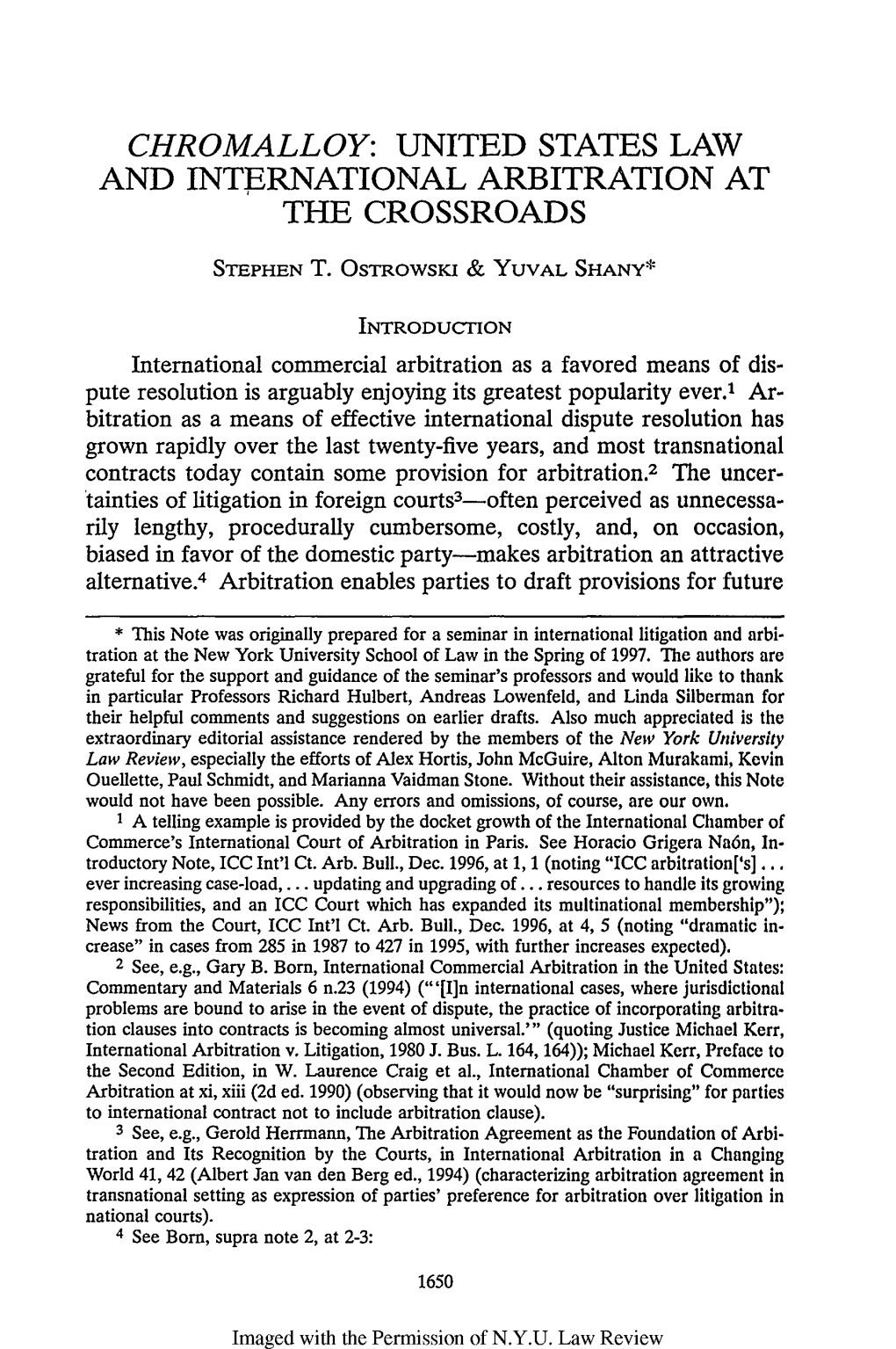 Chromalloy: United States Law and International Arbitration at the Crossroads