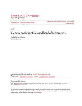 Genetic Analysis of a Closed Herd of Indian Cattle Radha Mohan Acharya Iowa State University