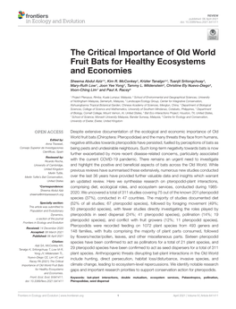 The Critical Importance of Old World Fruit Bats for Healthy Ecosystems and Economies