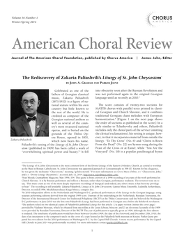 American Choral Review Journal of the American Choral Foundation, Published by Chorus America | James John, Editor