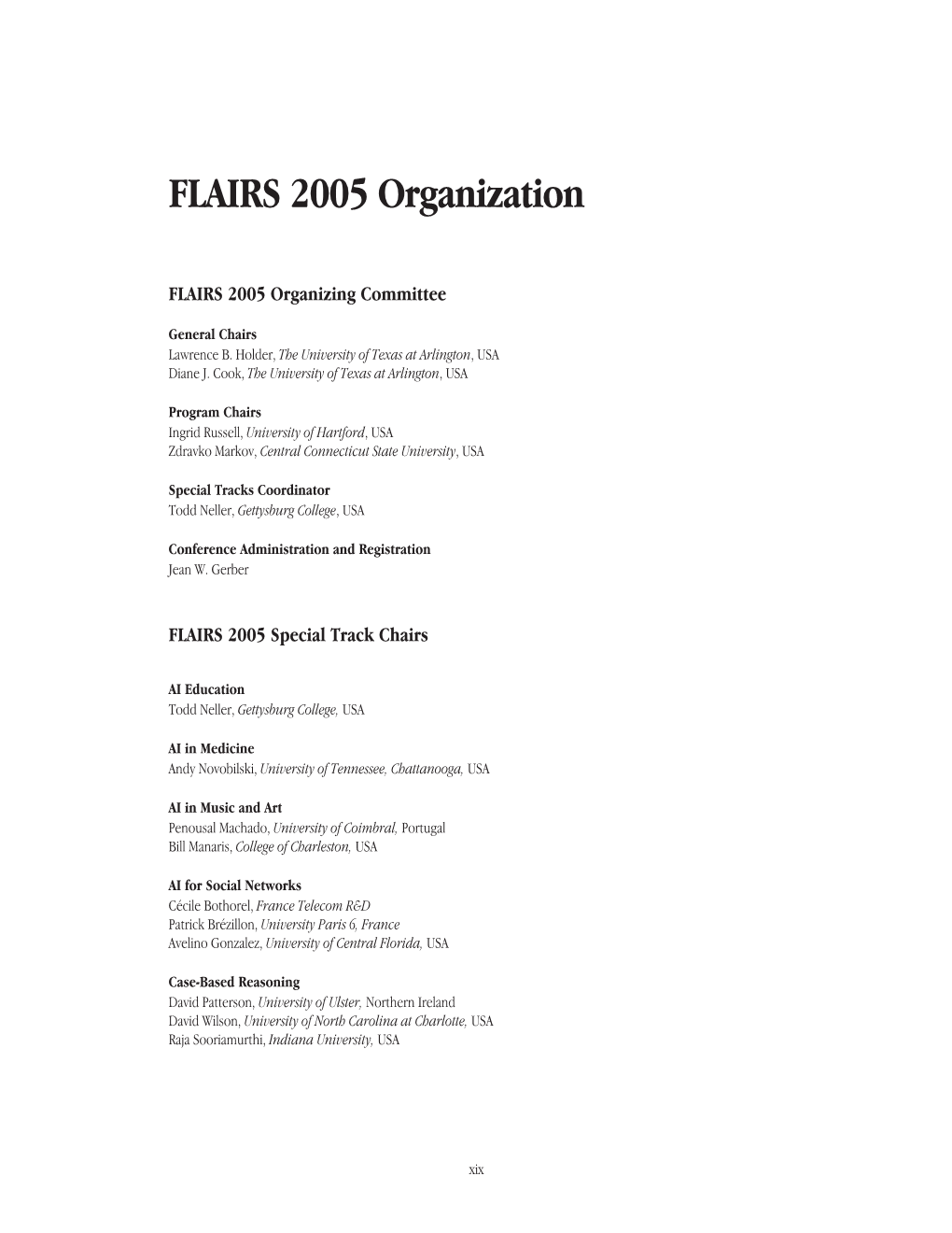 FLAIRS 2005 Organization