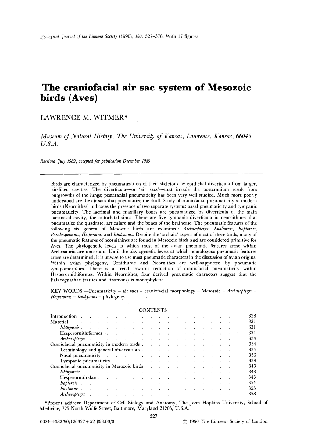 Witmer, L. M. 1990. the Craniofacial Air Sac System of Mesozoic Birds