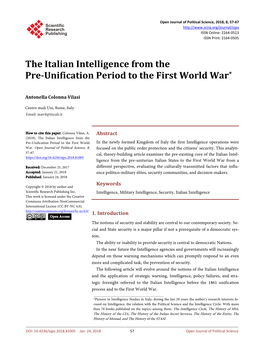 The Italian Intelligence from the Pre-Unification Period to the First World War*
