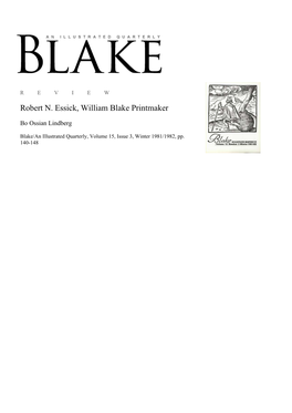 Robert N. Essick, William Blake Printmaker