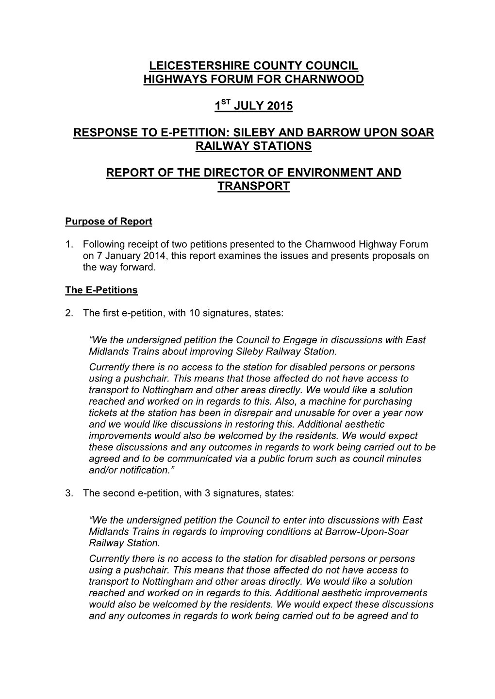 9. Response to Sileby and Barrow Petition