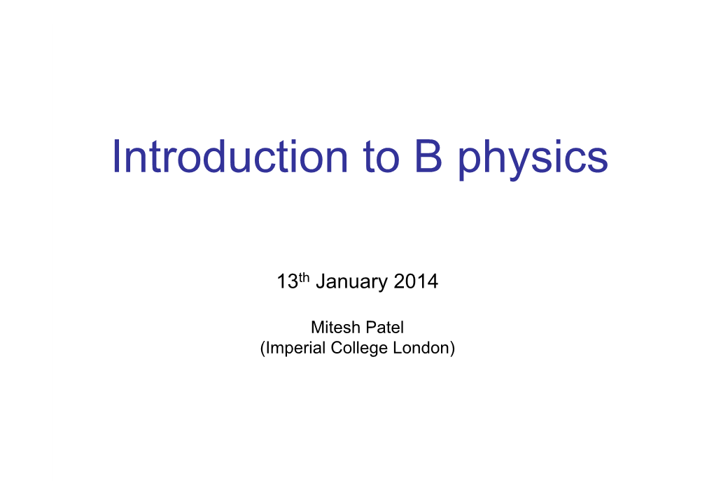 Introduction to B Physics