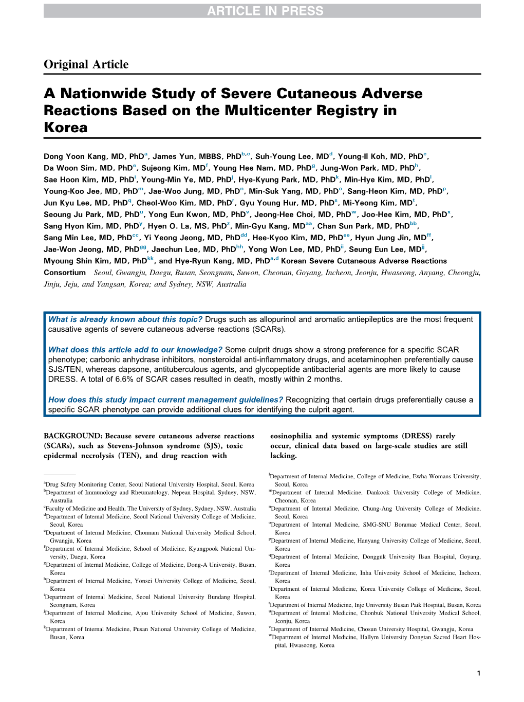 A Nationwide Study of Severe Cutaneous Adverse Reactions Based on the Multicenter Registry in Korea