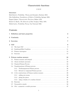 Characteristic Functions Contents