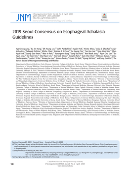 2019 Seoul Consensus on Esophageal Achalasia Guidelines