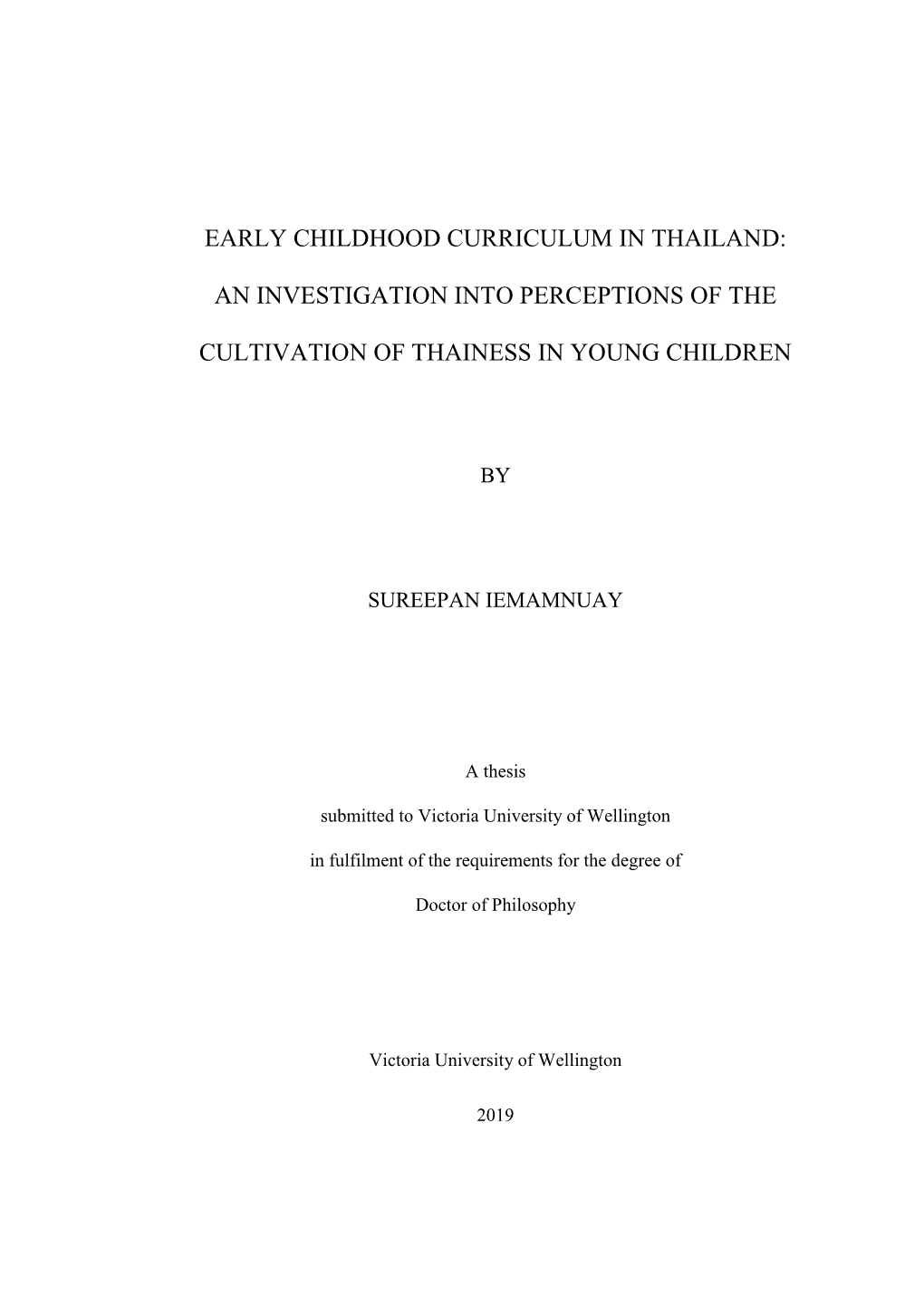 Early Childhood Curriculum in Thailand