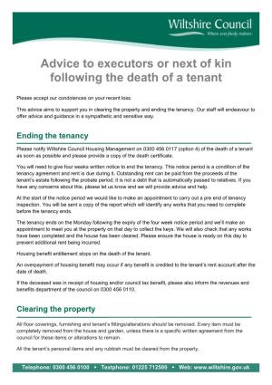 Advice to Executors Or Next of Kin Following the Death of a Tenant