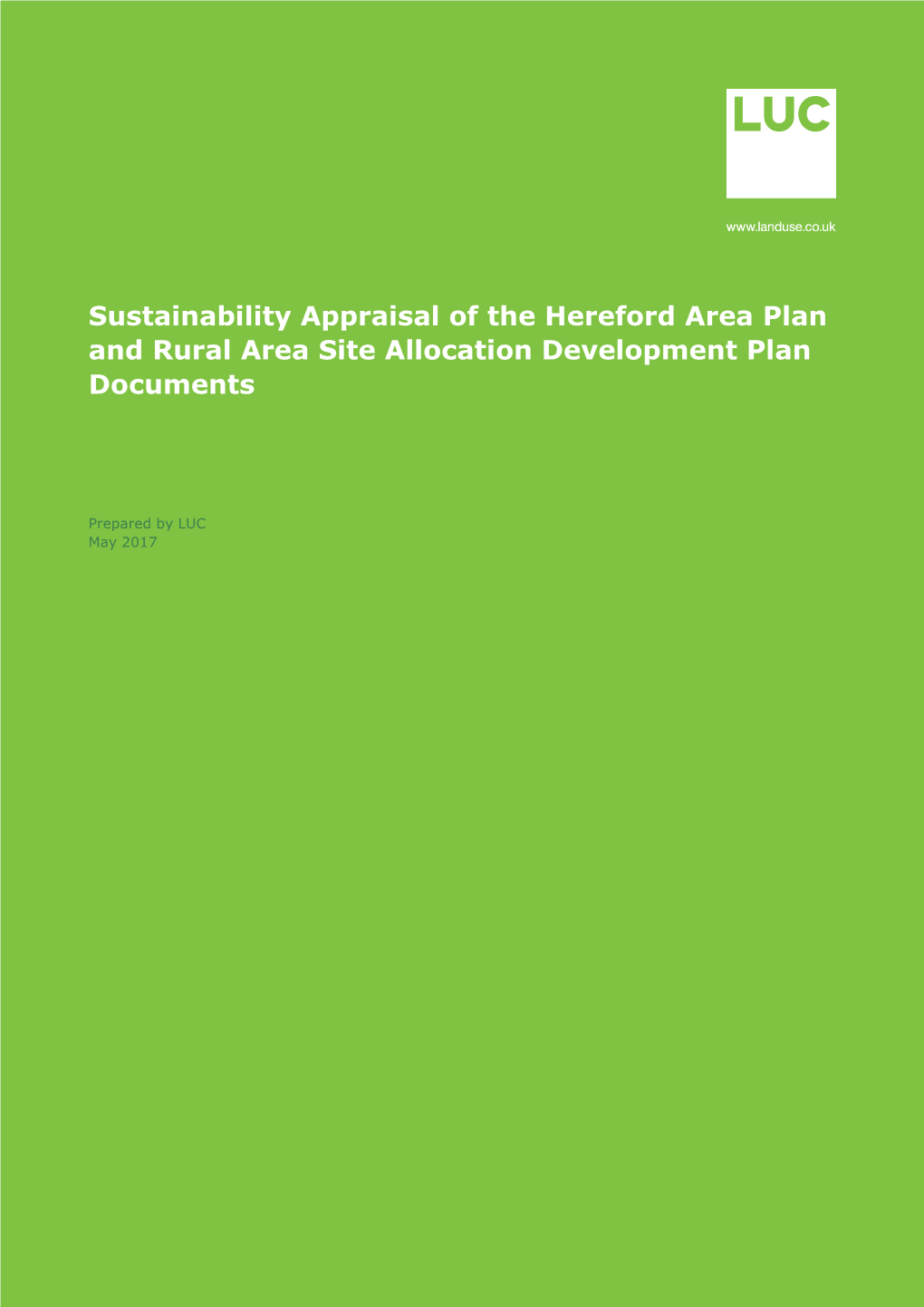 Hereford Area Plan and Rural Areas Sites Allocations DPD Sustainability Appraisal
