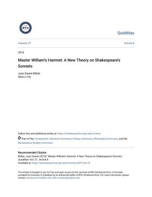 Master William's Hamnet: a New Theory on Shakespeare's Sonnets