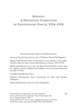 A Provisional Compilation of Expeditionary Forces, 1914–1918