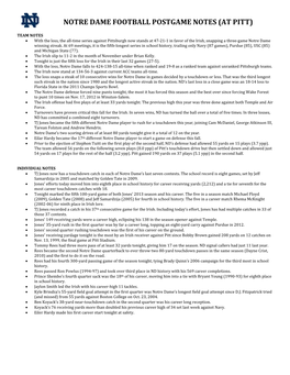Notre Dame Football Postgame Notes (At Pitt)