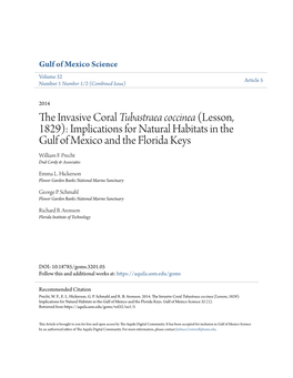 The Invasive Coral Tubastraea Coccinea (Lesson, 1829): Implicatio