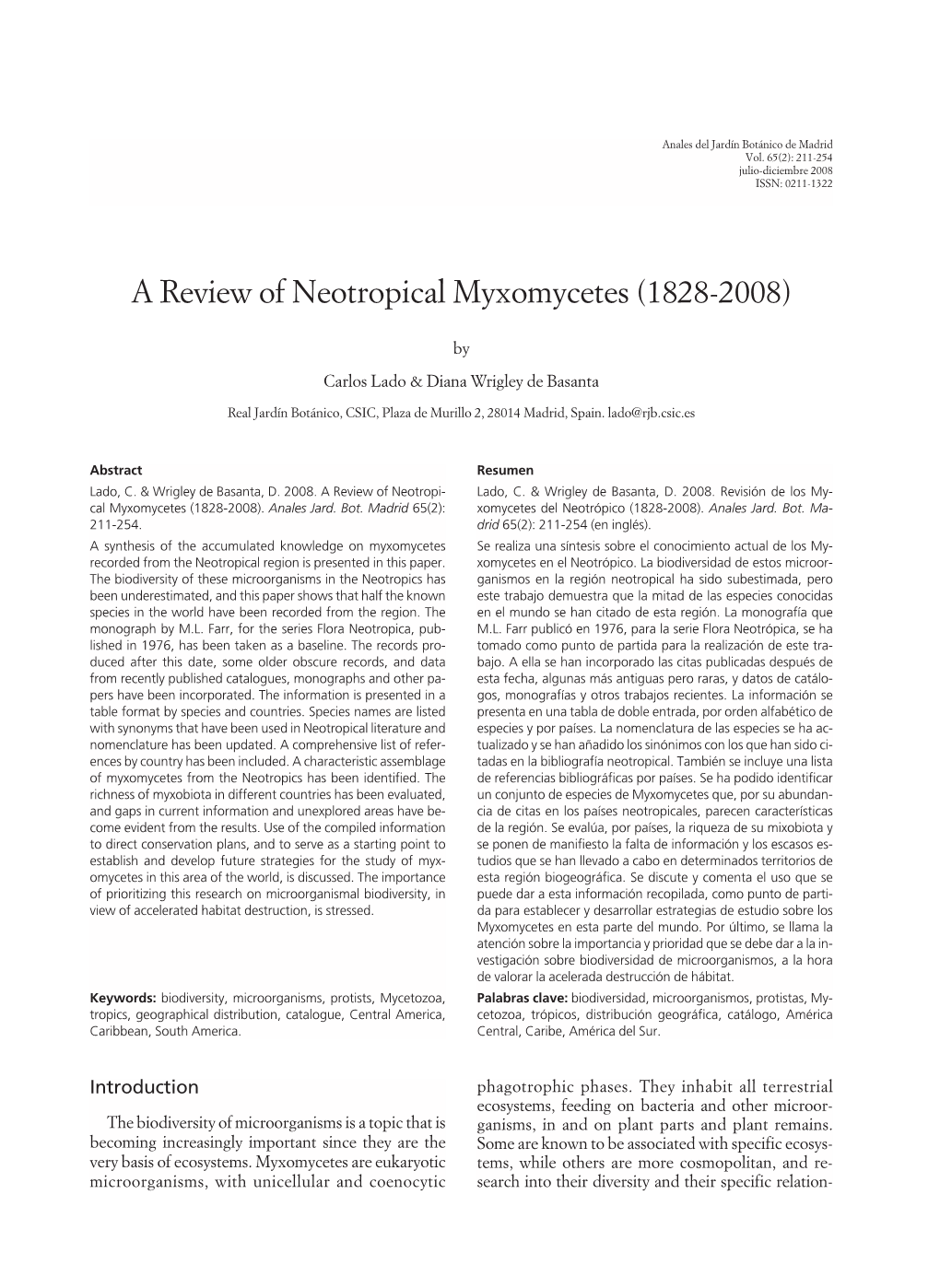 A Review of Neotropical Myxomycetes (1828-2008)