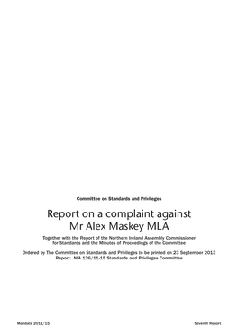 Report on a Complaint Against Mr Alex Maskey