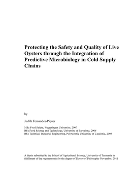 Protecting the Safety and Quality of Live Oysters Through the Integration of Predictive Microbiology in Cold Supply Chains