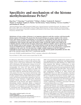 Specificity and Mechanism of the Histone Methyltransferase Pr-Set7