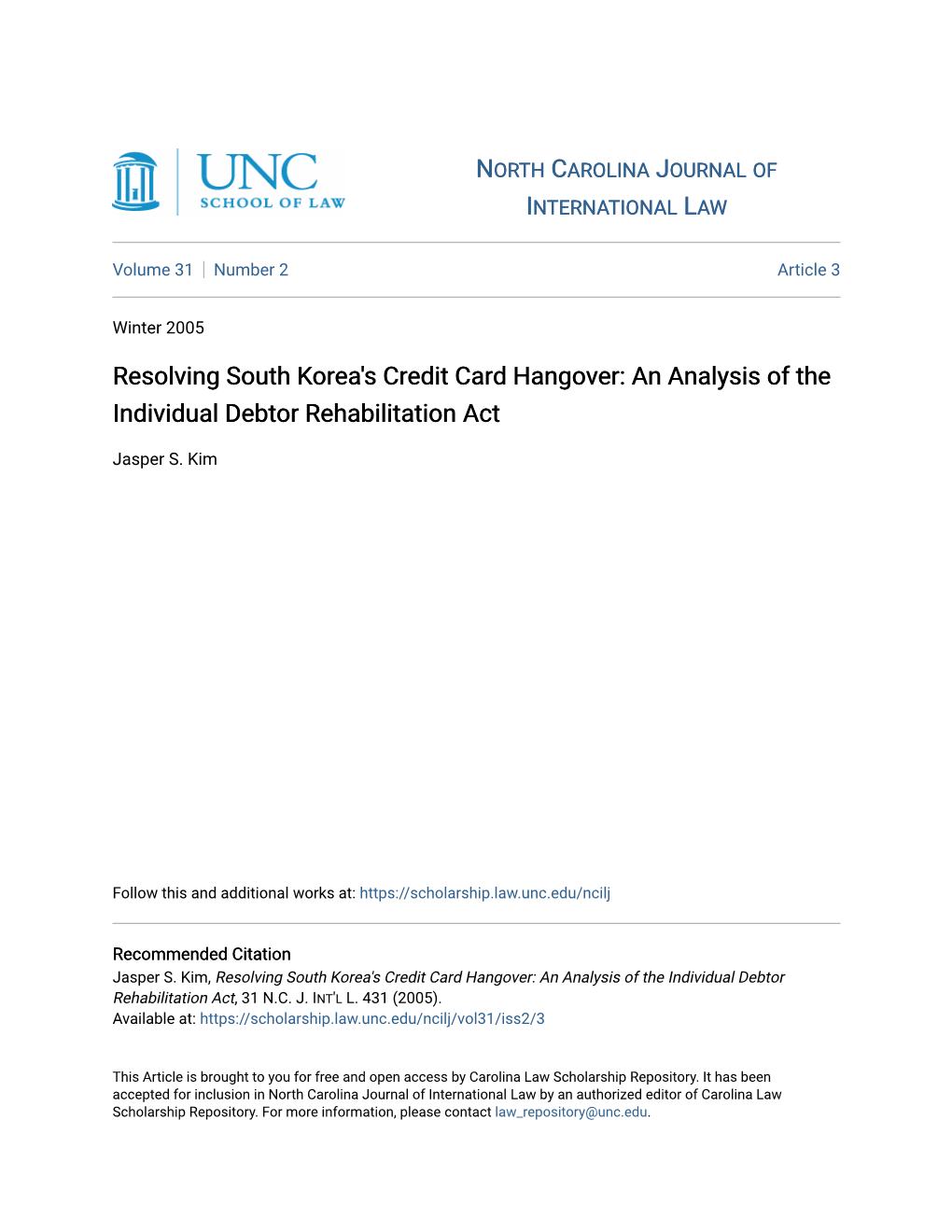 Resolving South Korea's Credit Card Hangover: an Analysis of the Individual Debtor Rehabilitation Act